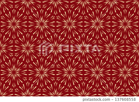 Flower geometric pattern. Seamless vector background. Golden and red ornament. Ornament for fabric, wallpaper, packaging. Decorative print Flower geometric pattern. Seamless vector background. Golden and red ornament. Ornament for fabric, wallpaper, packaging. Decorative print 137608558