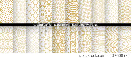 Geometric set of seamless golden and white patterns. Simple vector graphics 137608581