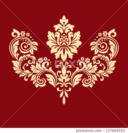 Damask graphic ornament. Floral design element. Golden and red vector pattern Damask graphic ornament. Floral design element. Golden and red vector pattern 137608585