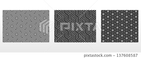 Geometric set of seamless black and gray patterns. Simple vector graphics 137608587