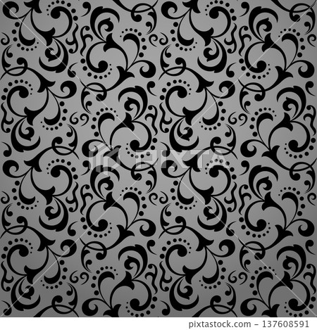 Flower pattern. Seamless gray and black ornament. Graphic vector background Flower pattern. Seamless gray and black ornament. Graphic vector background 137608591