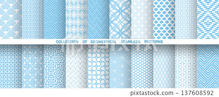 Geometric set of seamless blue and white patterns. Simple vector graphics Geometric set of seamless blue and white patterns. Simple vector graphics 137608592