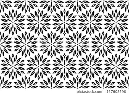 Flower geometric pattern. Seamless vector background. White and black ornament. Flower geometric pattern. Seamless vector background. White and black ornament. 137608598