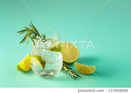 Summer cool transparent refreshing drink with ice. 137608606