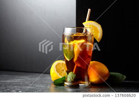 Summer refreshing drink with ice, mint, and lemon. Summer refreshing drink with ice, mint, and lemon. 137608620