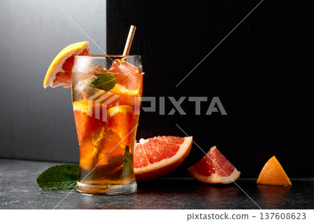 Summer refreshing drink with ice, mint, and grapefruit. 137608623