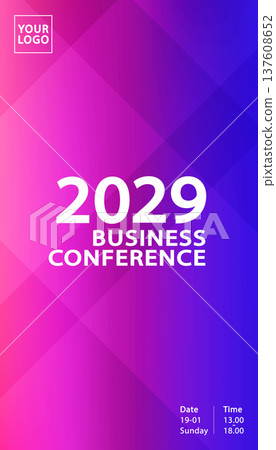 Abstract virtual business conference backdrop and online meeting background. Modern geometric design with pink and purple gradients for digital summits, corporate seminars, and web-based event display 137608652