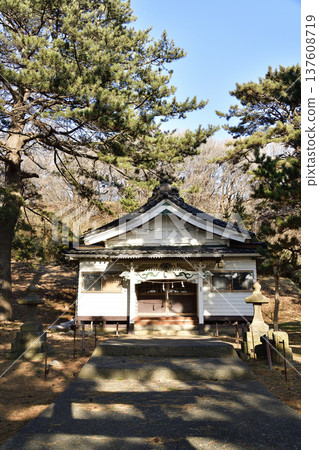 Photographing the grounds of Ishizaki Hachiman Shrine in Kaminokuni, Hokkaido in early spring 137608719