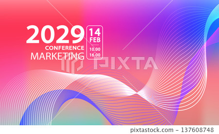 Vibrant pink and orange gradient background for marketing conferences. Professional corporate presentation background for annual meeting opening slides and webinar title banners. 137608748