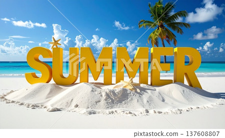 夏季背景：海灘 AI 生成素材 137608807