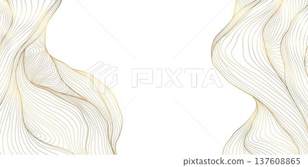 Vector wave line gold pattern, abstract luxury art, japanese texture. Award design banner, elegant swirl ornament, flow card. Vector wave line gold pattern, abstract luxury art, japanese texture. Award design banner, elegant swirl ornament, flow card. 137608865