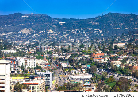 Los Angeles: The Hollywood sign overlooking the city Los Angeles: The Hollywood sign overlooking the city 137608903