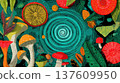 Colorful mushrooms and plants 137609950