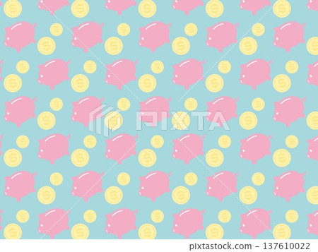 豬形存錢筒和硬幣插圖圖案背景 137610022