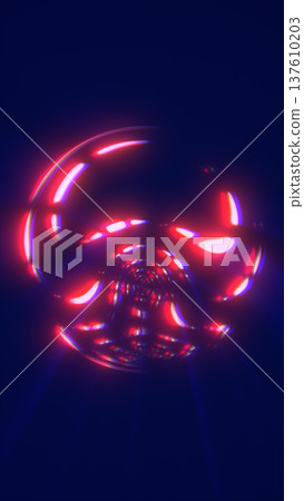 Futuristic red neon orb with reflective light arcs forming a tunnel-like sphere, creating a cyber sci-fi vortex effect on a dark blue background Futuristic red neon orb with reflective light arcs forming a tunnel-like sphere, creating a cyber sci-fi vortex effect on a dark blue background 137610203