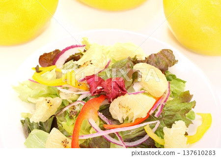 Salad using Tosa Buntan (buntan) on a bright background Salad using Tosa Buntan (buntan) on a bright background 137610283