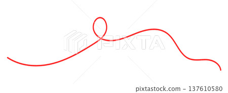 Abstract red thread line with thin squiggle swirl and doodle vector style. Long yarn curve creating minimal decorative element 137610580