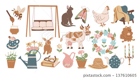 Cozy Cottagecore Elements Set. 137610605