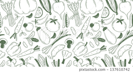 Hand engraved vegetable seamless pattern Hand engraved vegetable seamless pattern 137610742