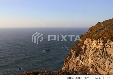 Cabo da Roca Cliffs and Atlantic Ocean Landscape at Sunset, Portugal 137611028