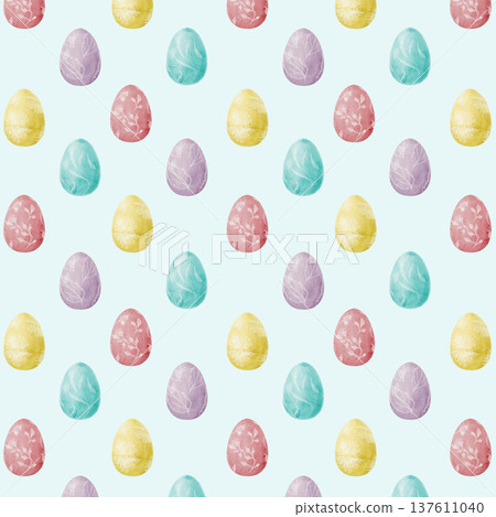Watercolor Easter seamless pattern. Easter eggs and bows. Cute hand-drawn pattern for design and decor. Wrapping paper, textiles. Watercolor Easter seamless pattern. Easter eggs and bows. Cute hand-drawn pattern for design and decor. Wrapping paper, textiles. 137611040