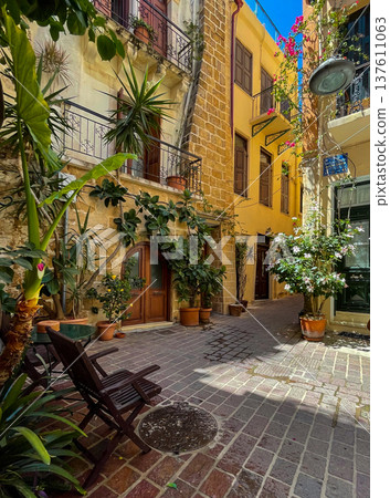 Beautiful old buildings, streets, stairs and alley ways in the town of Chania, Greece at 10 August 2023 137611063