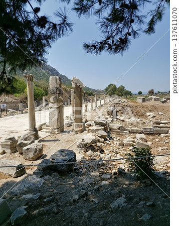 Ancient Ephesus, ruins in Turkey, ruins of the Ancient Roman and Ancient Greek empires, Selcuk, Izmir province Ancient Ephesus, ruins in Turkey, ruins of the Ancient Roman and Ancient Greek empires, Selcuk, Izmir province 137611070