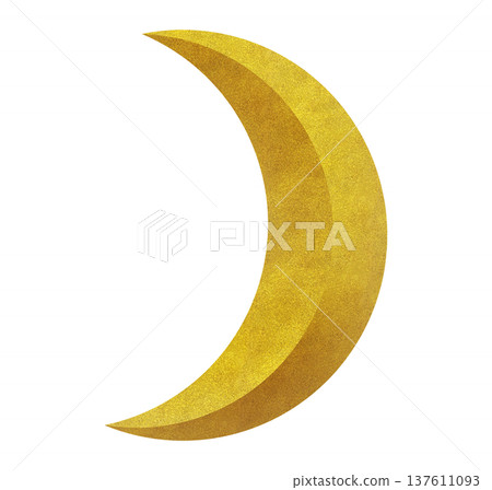 立體金色新月，質感粗糙。古董裝飾插圖。天體。 137611093