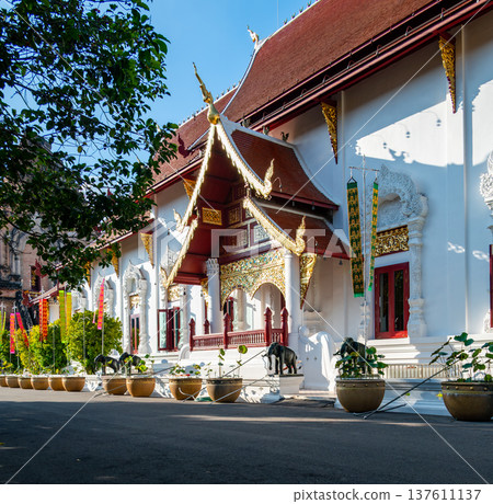 Exterior of City Pillar Shrine San Lak Mueang in Chiang Mai Thailand. Historic temple with traditional architecture, sacred cultural landmark and popular travel destination in northern Thailand. Exterior of City Pillar Shrine San Lak Mueang in Chiang Mai Thailand. Historic temple with traditional architecture, sacred cultural landmark and popular travel destination in northern Thailand. 137611137