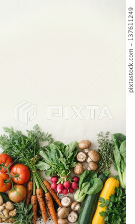 Fresh vegetables border on light background with copy space 137611249