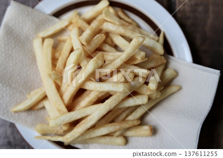 shoestring cut french fries on a plate shoestring cut french fries on a plate 137611255