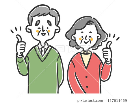 Senior couple giving a thumbs-up sign (upper body) - Vector Senior couple giving a thumbs-up sign (upper body) - Vector 137611469