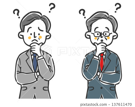 心存疑慮的中老年商人，上半身，向量圖 137611470