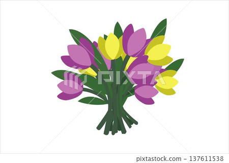 Colorful Tulip Bouquet Illustration on White Background Colorful Tulip Bouquet Illustration on White Background 137611538