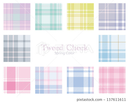 春日色彩的無縫格紋圖案 - 粉彩斜紋呢格紋 137611611