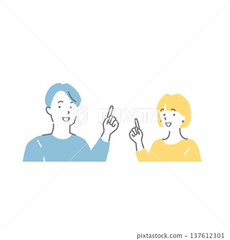Illustration of a couple pointing Illustration of a couple pointing 137612301