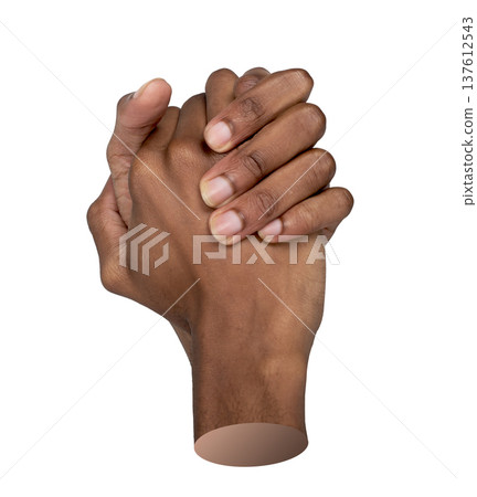 Clasped hands gesture showing support and unity, isolated on white. Close up of both arms together 137612543