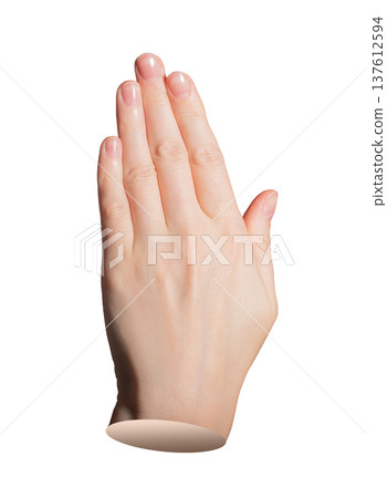 Hand gesture showing five fingers together with neat natural manicure, groomed long fingers and 137612594