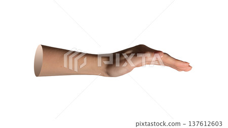 Hand gesture with abstract curved palm and curled fingers in arched pose, isolated on white. Close 137612603