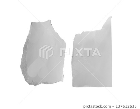 torn paper remnants isolated on white background. Soft matte surfaces with uneven ripped contours. 137612633