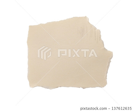 torn paper sheet with faint pencil marks isolated on white background. Soft matte surface, irregular 137612635