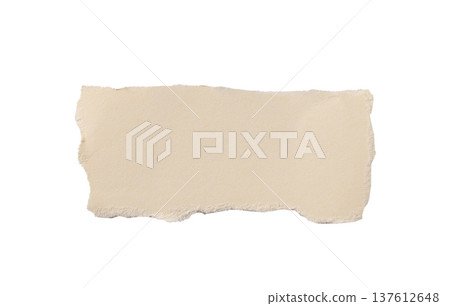 Wide beige torn paper strip isolated on white background. Soft matte fragment with uneven teared 137612648