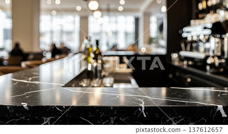 empty black marble bar counter table top blurred cafe restaurant background modern luxury interior template showcase surface kitchen stone dining hospitality design bokeh space 137612657