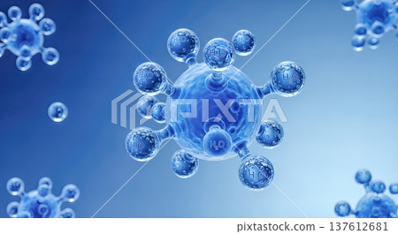Abstract blue water molecule structure floating against gradient background representing scientific research biology chemistry hydration medical science health care concept design Abstract blue water molecule structure floating against gradient background representing scientific research biology chemistry hydration medical science health care concept design 137612681