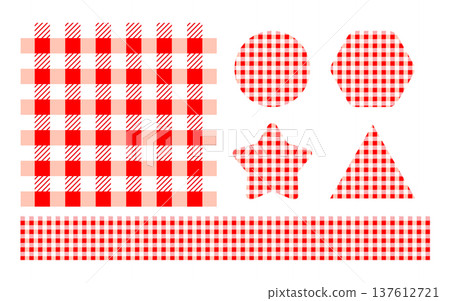 Red Gingham Plaid Pattern Shapes Set with Checkered Border Stripe Red Gingham Plaid Pattern Shapes Set with Checkered Border Stripe 137612721