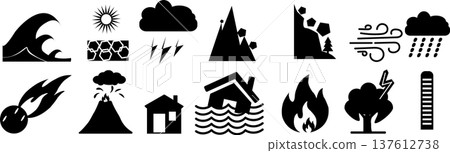 working formatNatural disaster icon set showing volcano eruption meteor strike flood and extreme weather working formatNatural disaster icon set showing volcano eruption meteor strike flood and extreme weather 137612738