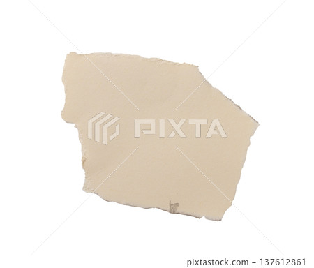 Irregular beige torn paper piece isolated on white background. Soft matte natural textures element, Irregular beige torn paper piece isolated on white background. Soft matte natural textures element, 137612861