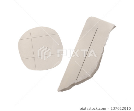 paper cutouts isolated on white background. rounded shape with printed lines and torn strip. 137612910