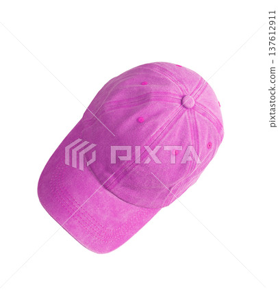 Pink baseball cap, modern summer hat. Headwear, top view. Casual sport accessory isolated on white Pink baseball cap, modern summer hat. Headwear, top view. Casual sport accessory isolated on white 137612911