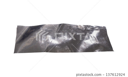 silver adhesive tape strip isolated on white background. Reflective metallic surface with soft 137612924